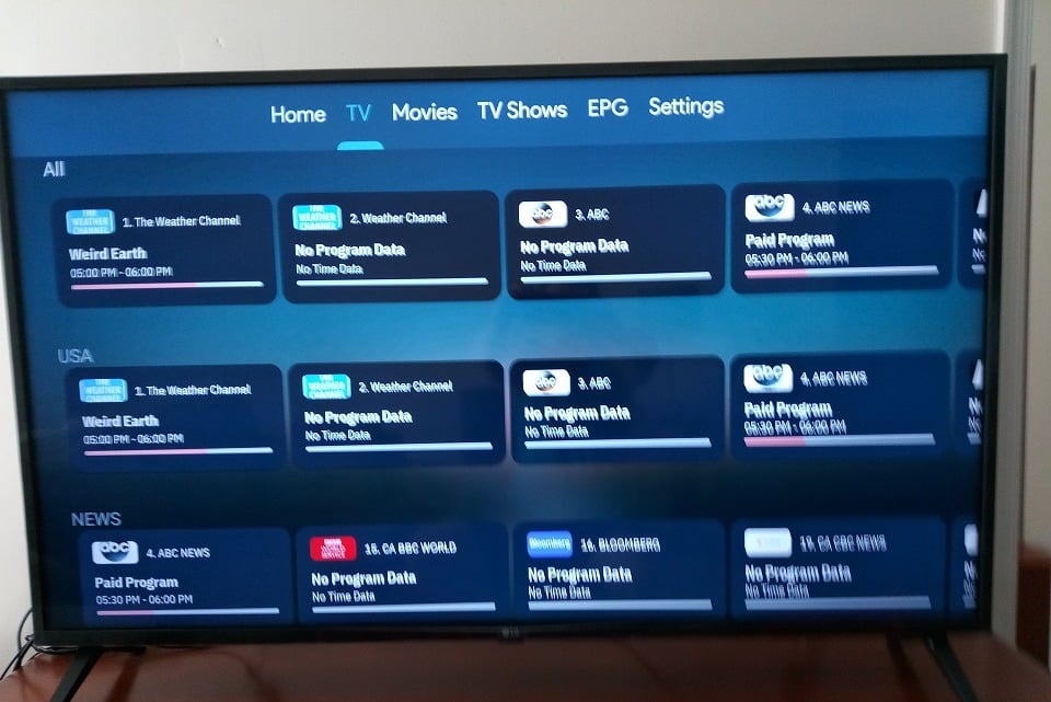 Live TV Channels Section