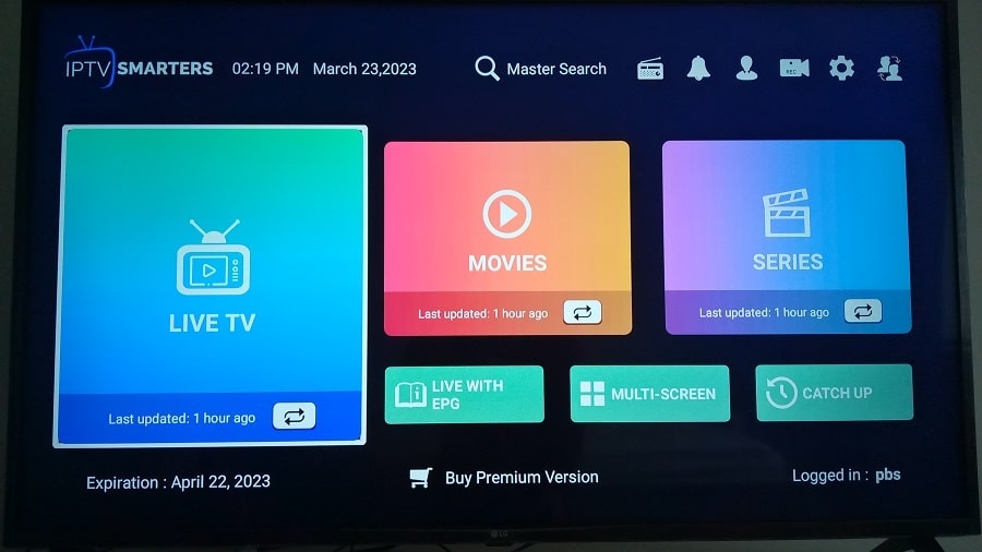 IPTV Now Review - Home Screen