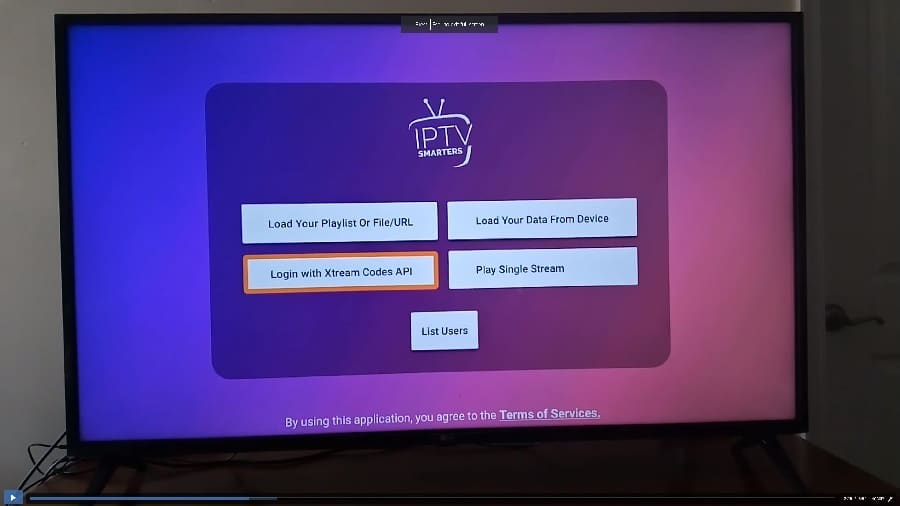 Select Login with Xtream Codes API