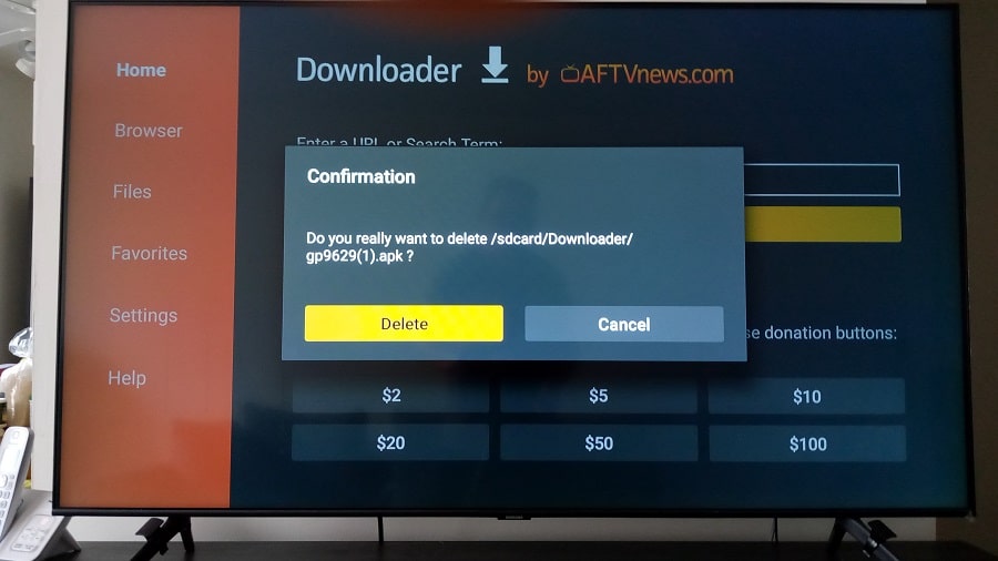 Scroll Let to Highlight and Select Delete XHD TV Firestick File