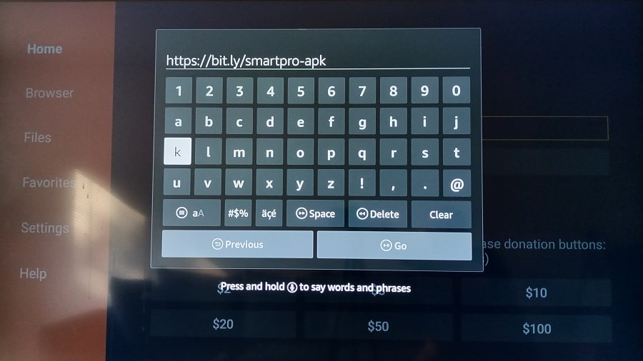 Type in the IPTV Smarters Pro Apk URL