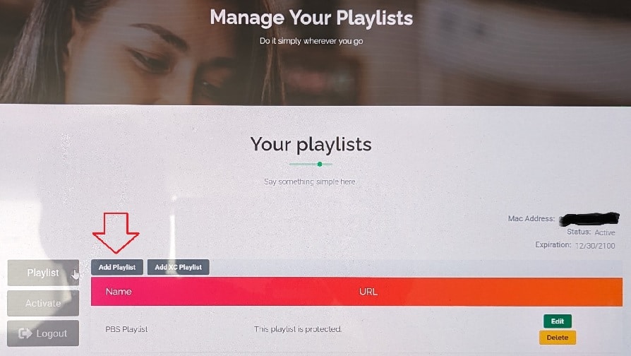 Manage Your Playlist - Click Add Playist