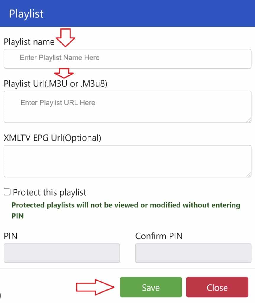 Enter Name and Add Playlist URL