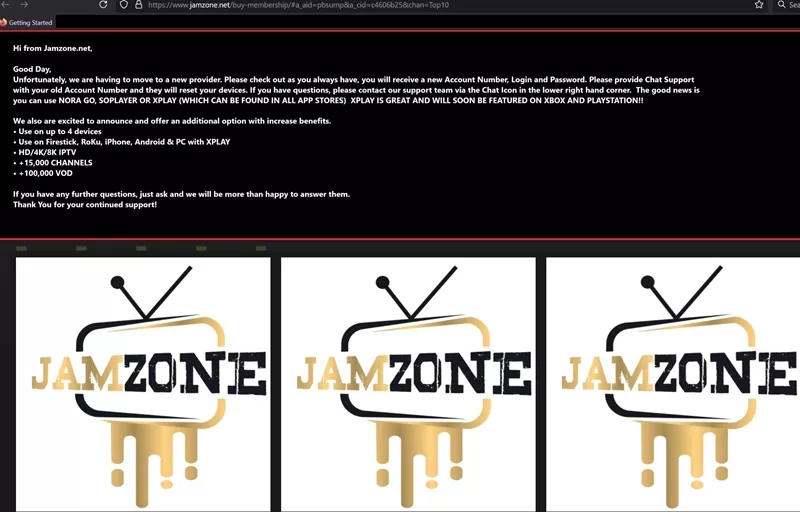 Jamzone Website Message