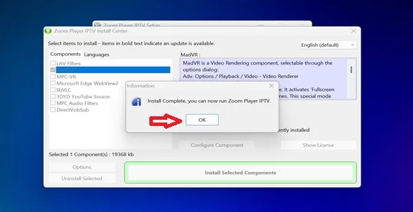 Can Now Run Zoom Player IPTV - Click OK