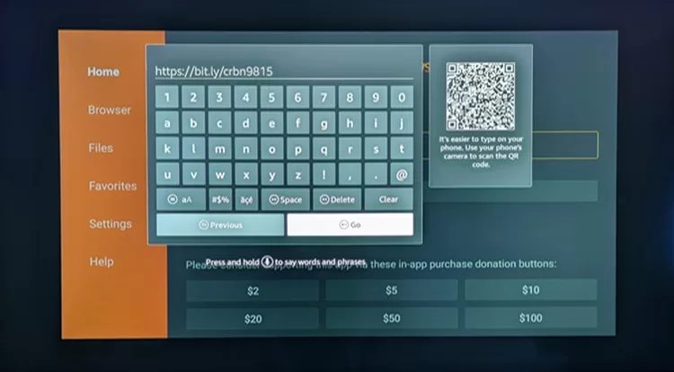 Type in Carbon Player Apk URL