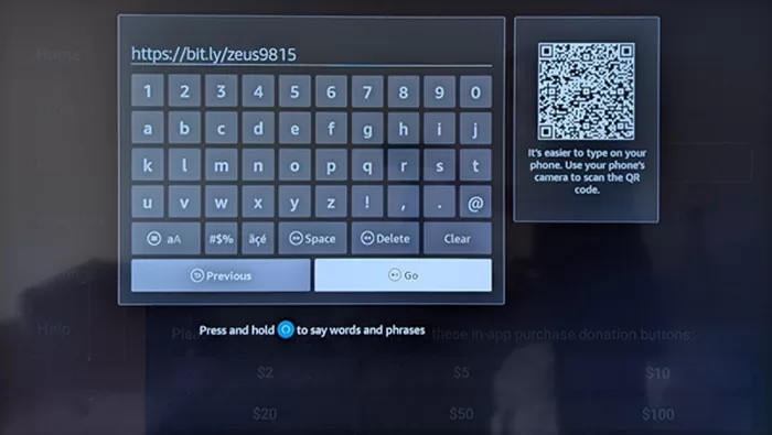 Type in Zeus APK URL