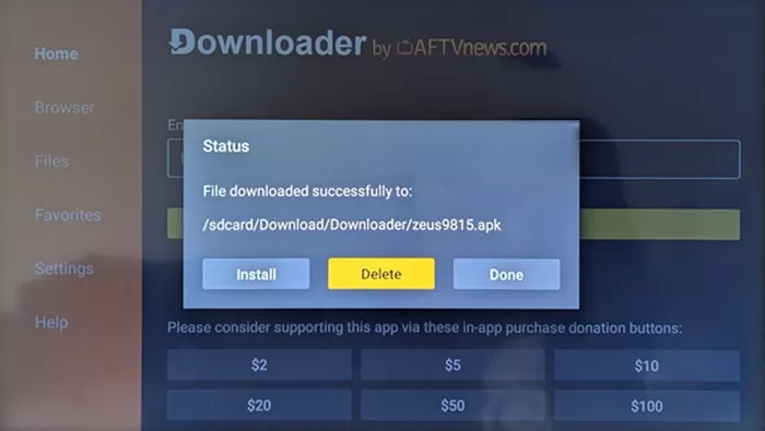 Select the Delete Button to Remove the Zeus Downloader APKpk