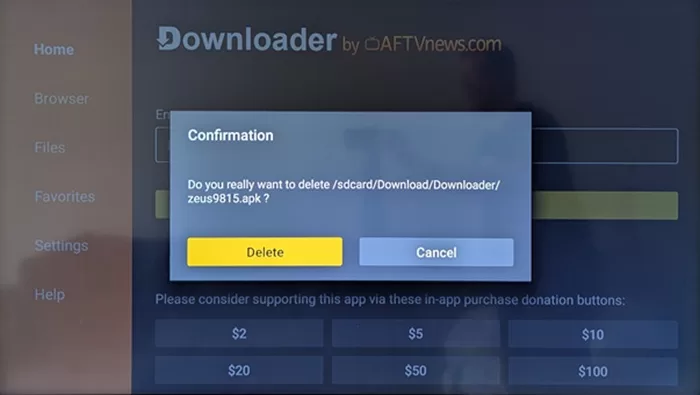 Select Again to Delete the Zeus Download APK