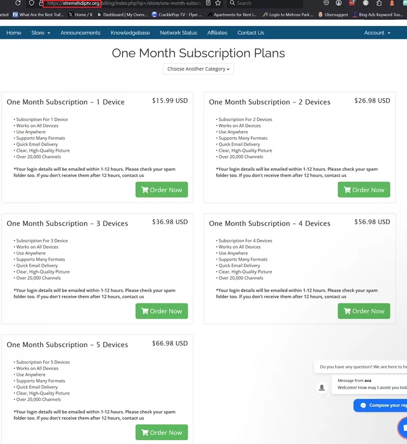 Xtreme HD Prices for One Month Subscriptions