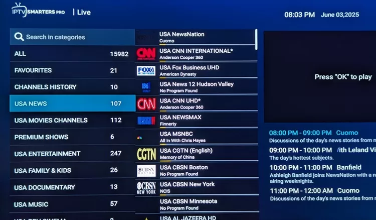 XtreamHDIPTV Review: Live TV Channels